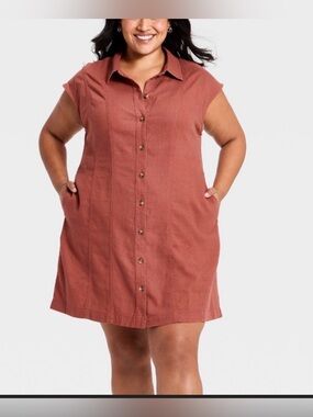 Women’s Short Sleeve Mini Shirt Dress-XL